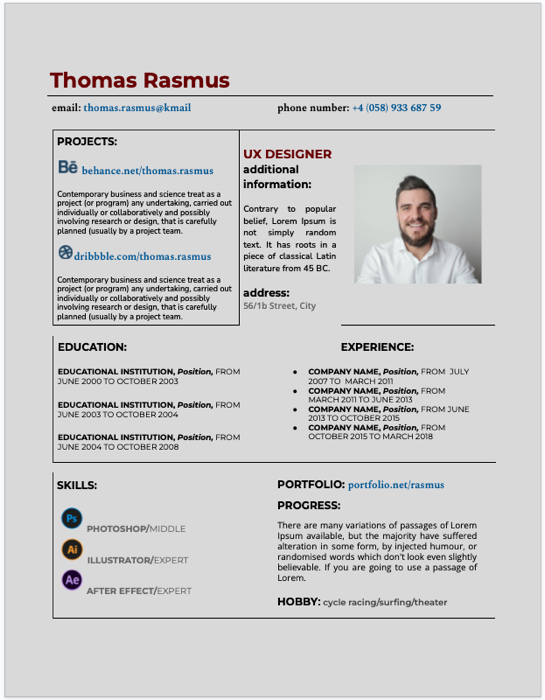 Designer Student Resume template for Google Docs