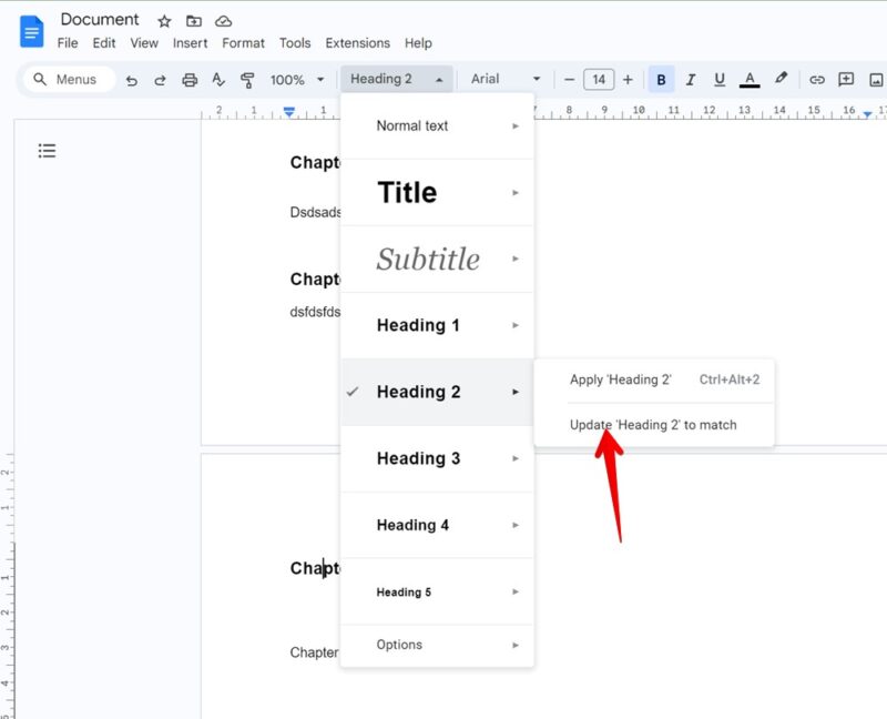 Google Docs Update Heading To Match