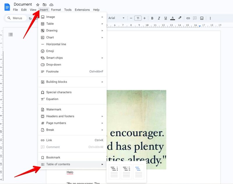 Google Docs Add Table Of Contents