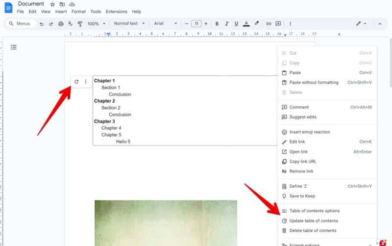 Google Docs Update Table Of Contents