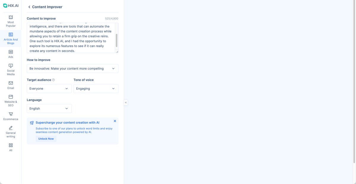 Hix Ai Content Improver