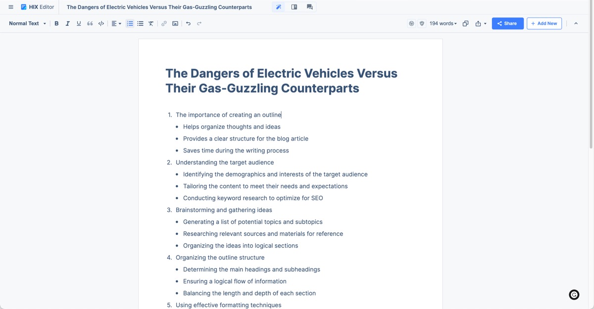 Hix Ai Outline Of An Article