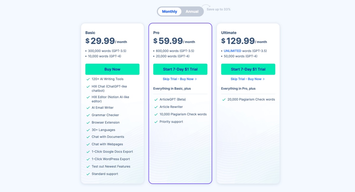 Hix Ai Pricing