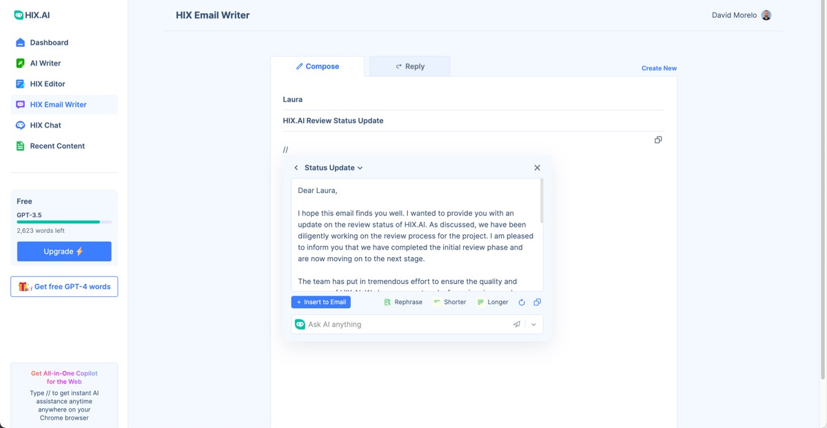 Hix Email Writer Output