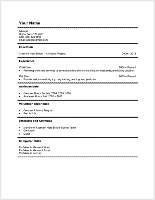 High School Student CV Resume template for Word