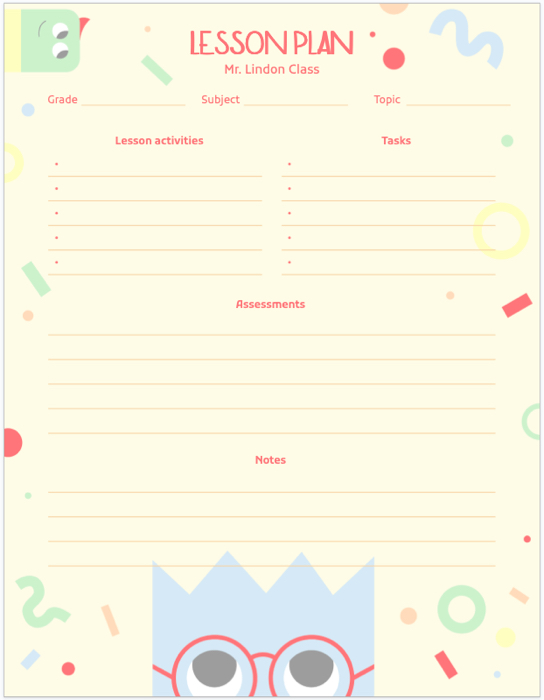 Hilarious Lesson Plan template for Google Docs