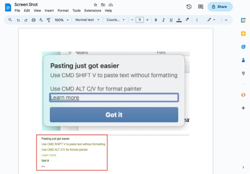 Image and text in Google Docs