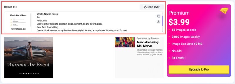 Text extracted on Image To Text