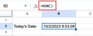Now function in Google Sheets