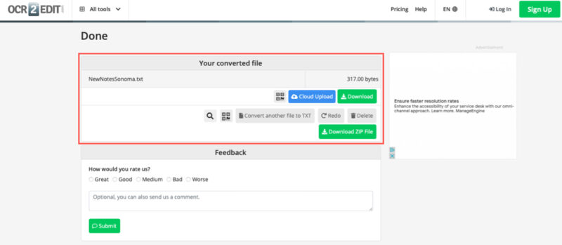 Image text extracted on OCR2Edit