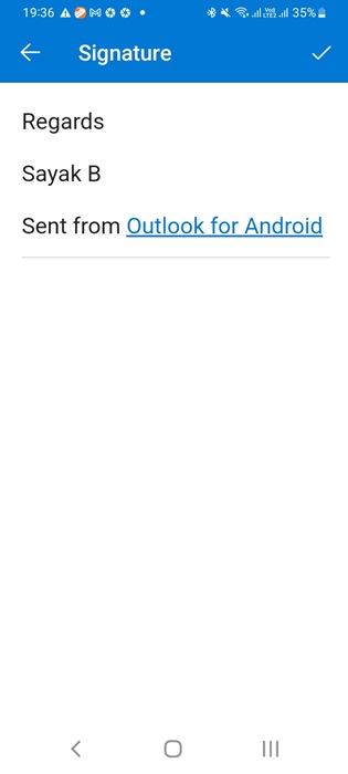 Outlook signature option on Android