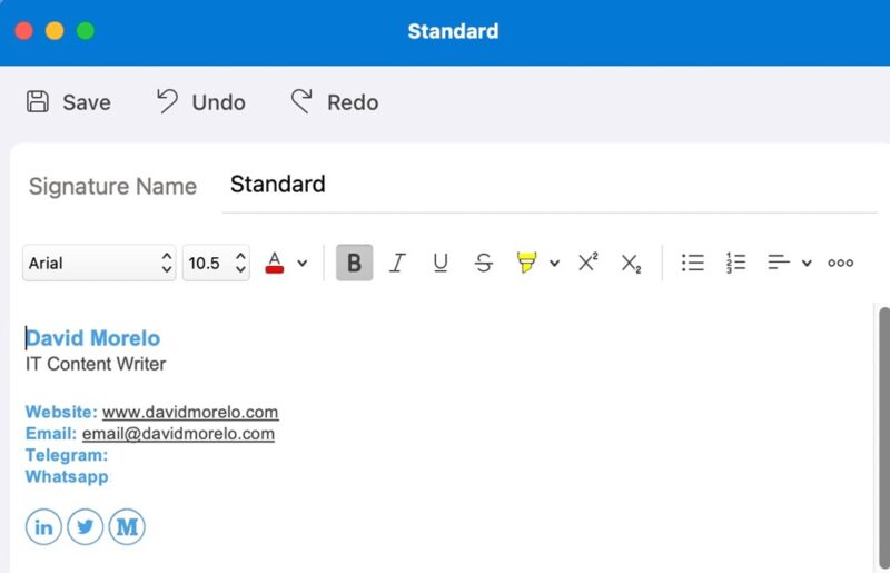 Saving signature name in Outlook for Mac