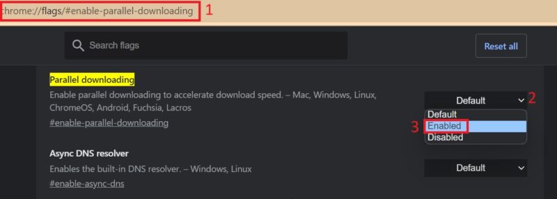 Parallel Downloading enabled in Chrome.