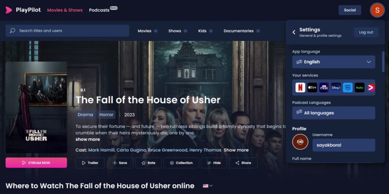 PlayPilot streaming aggregator settings.