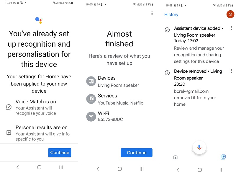 The various steps of resetting a Home Mini device on Google Home app