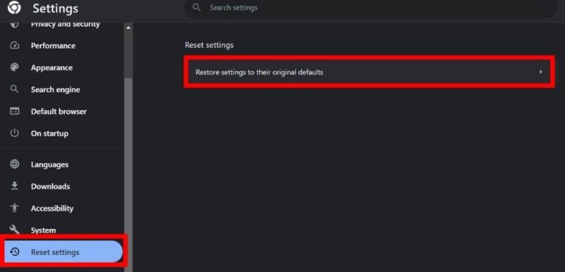 Select Restore settings to their original defaults.
