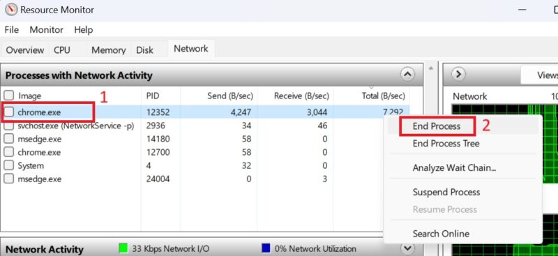 Right click the program and select End process.