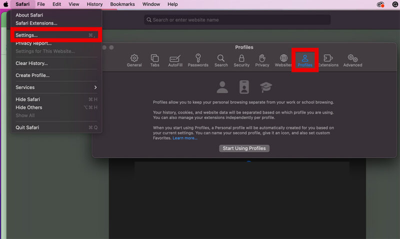 Safari Settings to Create Safari Profile
