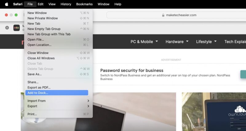 Safaris Add To Dock Option For Maketecheasier Site