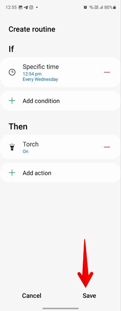 Samsung Routines Flashlight Save