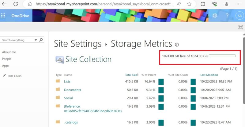 1024 GB free storage limit in OneDrive for Business account