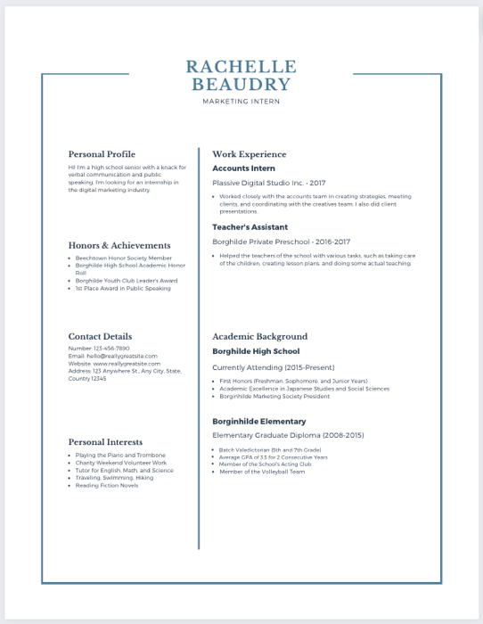 Simple Blue High School Student Resume template for Canva