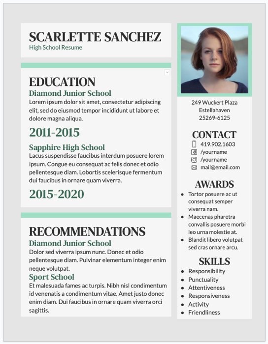Simple High School Resume template for Google Docs