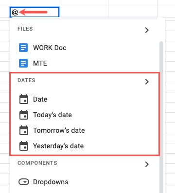 Smart Chip to add a date in Google Sheets