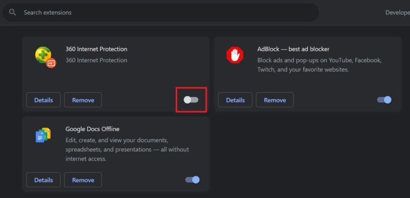 Turn off unwanted Chrome extensions.