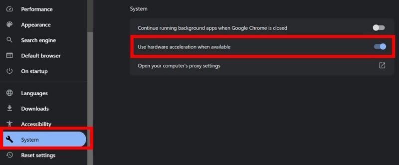Click Use hardware acceleration when available in Chrome.