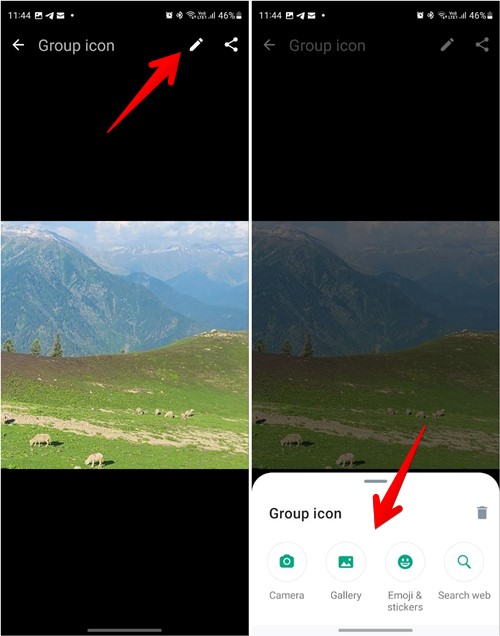 Group icon options view in WhatsApp for Android.