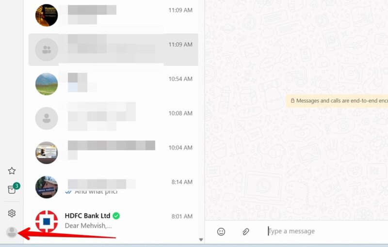 Tapping profile picture in WhatsApp desktop client.