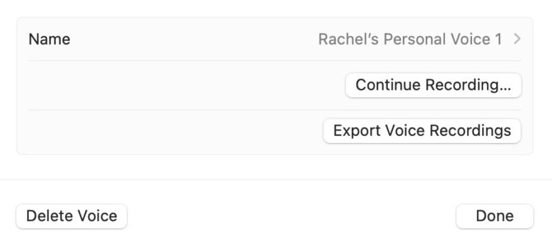 Window Showing Delete Button And Continue Recording Personal Voice In Mac
