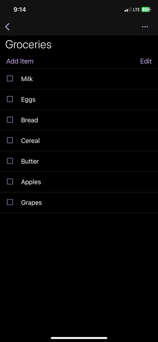 A Grocery List In The Onenote App