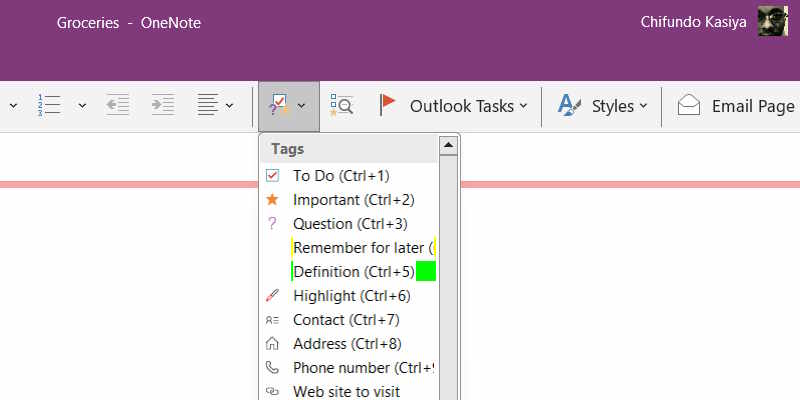 Adding Tags In Onenote
