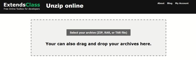 ExtendsClass Unzip Online webpage overview.
