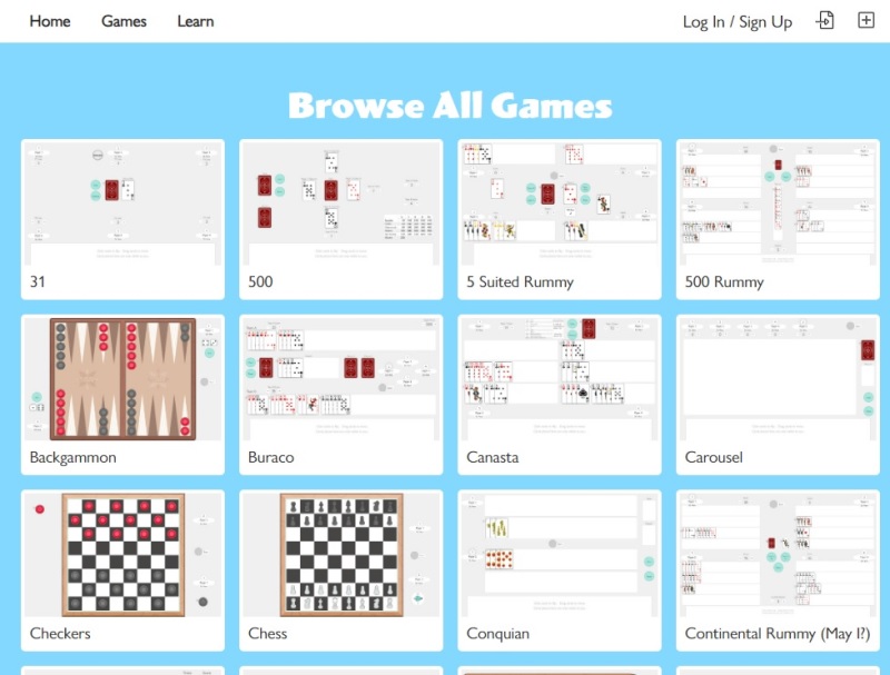 Browsing card games on PlayingCards website.