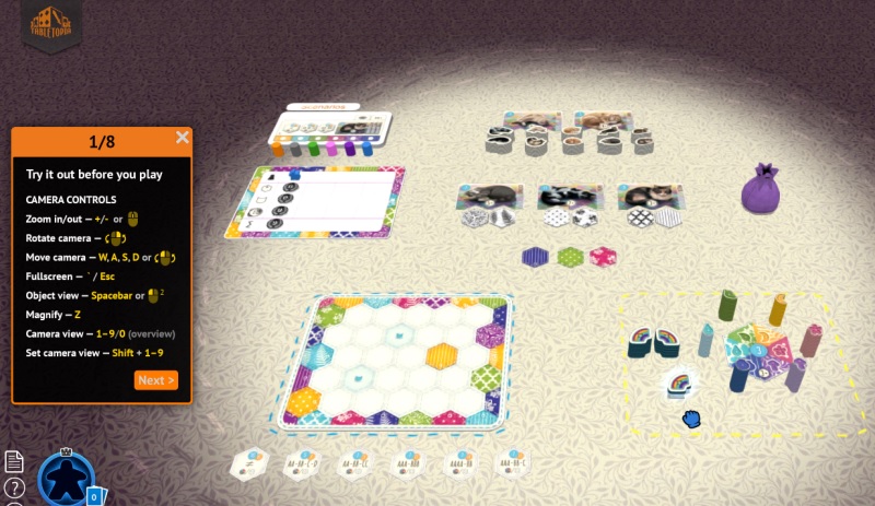 Playing through a tutorial to learn the controls on Tabletopia.