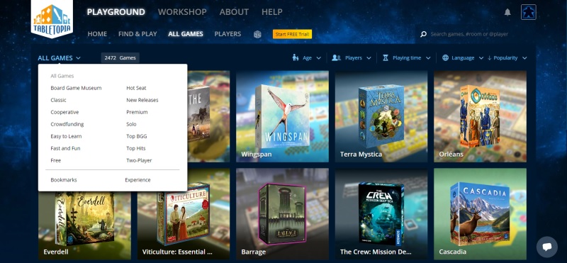 Finding a new game to play on Tabletopia.