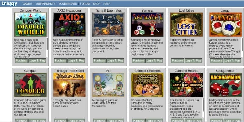 List of available games to play on Triqqy