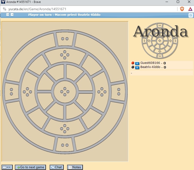 Starting a game of Aronda with two players on Yucata.