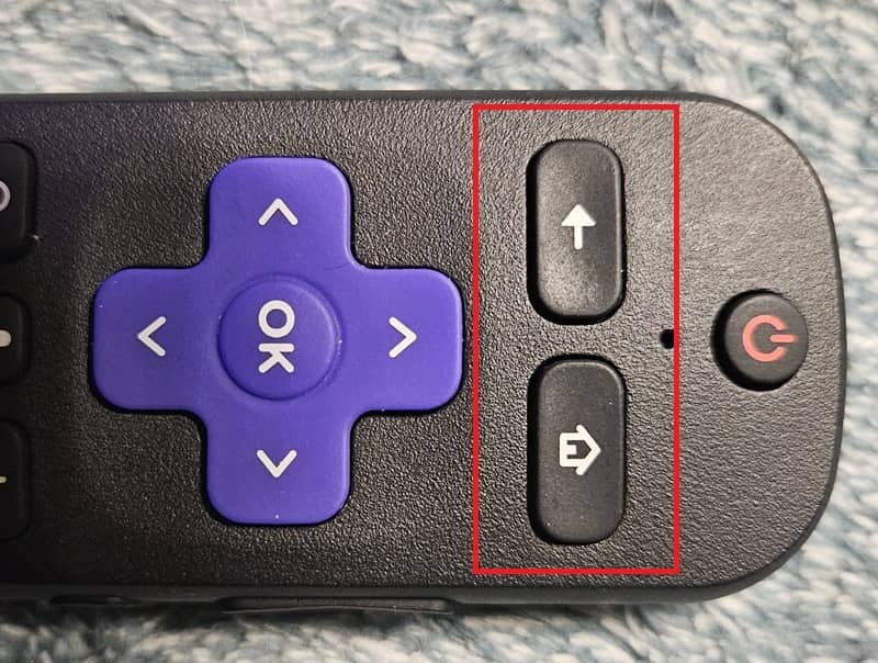 A close-up of the back and home buttons on a Roku remote.