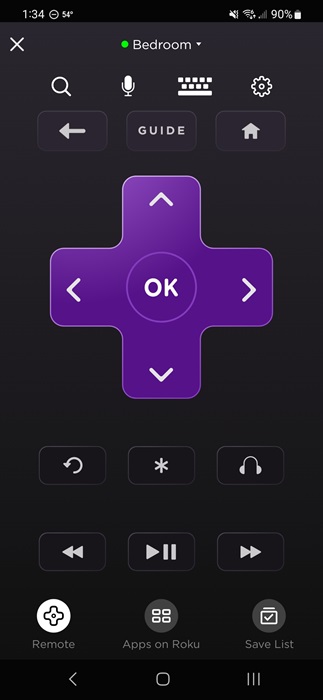 The Roku mobile app virtual remote to use in place of a physical remote.