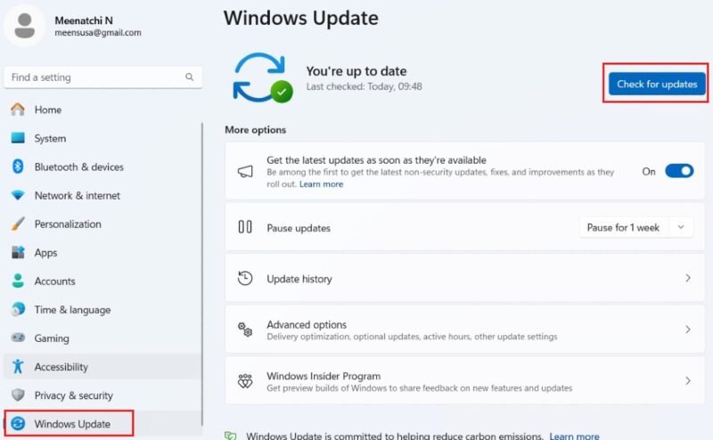 Click check for updates