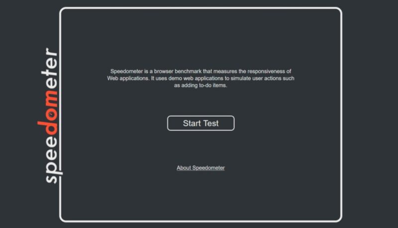 Start Test page on Speedometer website.