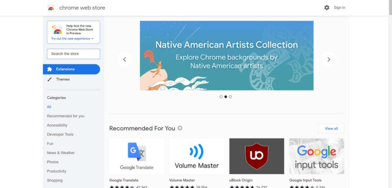 Chrome Web Store view.