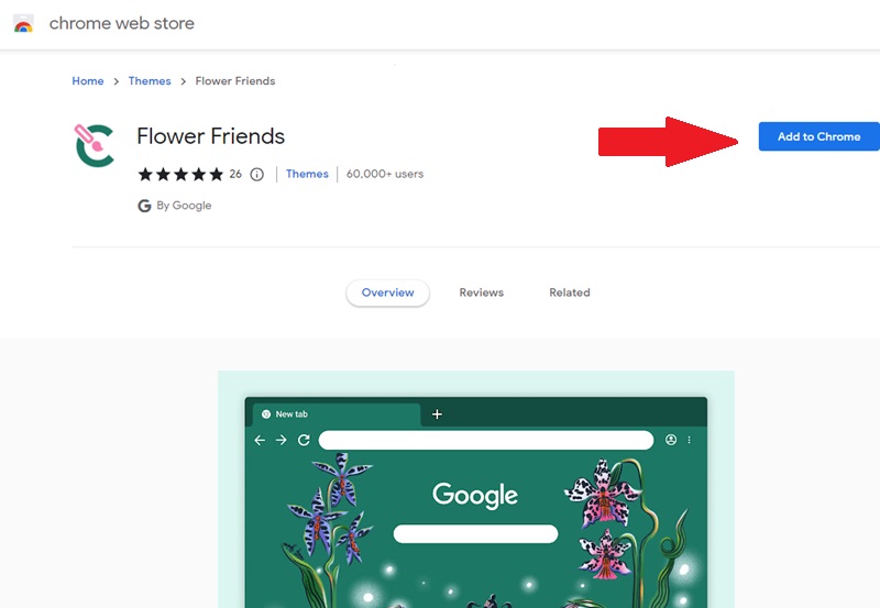 Adding a theme to Chrome from the Web Store.