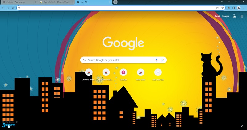 Example of the Cat City theme in Google Chrome.