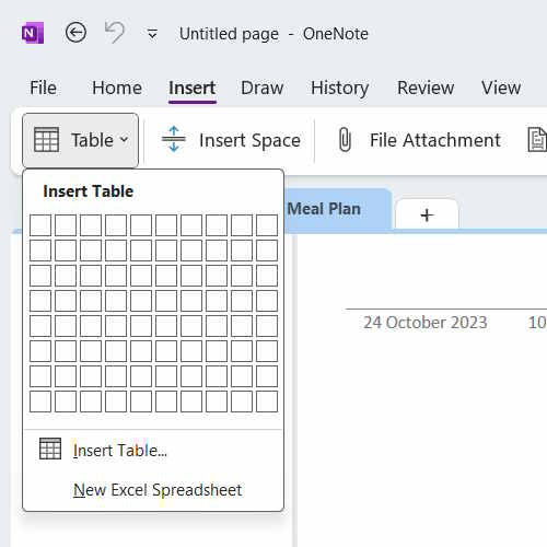 Inserting A Table In Onenote