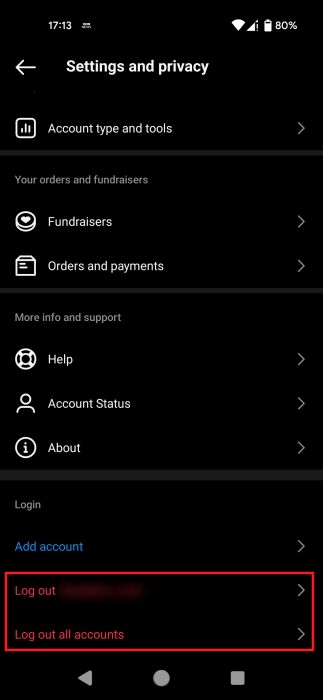 Tapping on "Log out" option in Instagram mobile app.